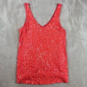 J.Crew Coral Sequin Tank Top Sleeveless Party Top Size Small